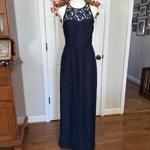 J. Crew  Pamela long dress in Leavers lace, Size 4, Navy